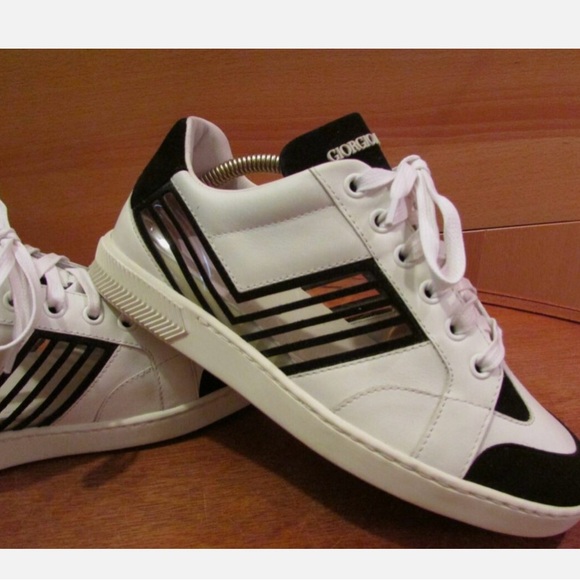 GIORGIO ARMANI New Italy $775 Runway Sneakers White Black Striped Size 36/5.5 US - Picture 7 of 12